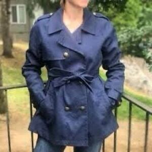 Tommy Hilfiger Navy Trench Coat Jacket Sz L Belted